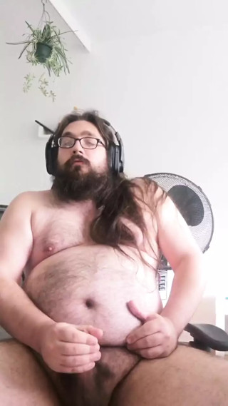 Fat young bear gained weight and does some gainertalk and cum on his chest