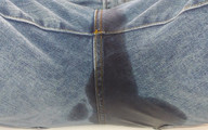 Bluejeans Pee Desperation in the Tub 2 Angles Close up