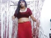 Desi Crossdresser wearing Clumsy saree and teasing & wanking in black lingerie 