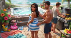 Secret Summer Heat in the Beach House Jacuzzi with My Partner's Closest Friend (ai Generated)