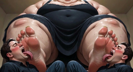 Obese SSBBW Foot Domination - Male Slaves Cleaning Her Big Soft Feet