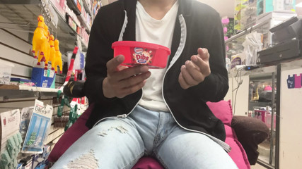 Hello, honey, observe me while I eat this delicious Bibs Crunch ice cream to generate more cum on my body.