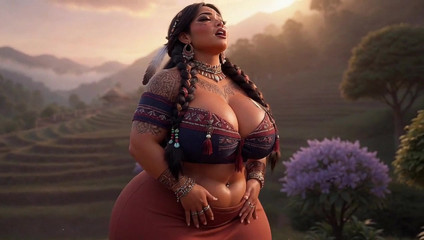 Curvy Indigenous Tribal BBW Strips & Shows Massive Tits in Sunset Village