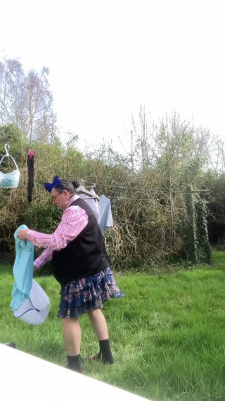 In outfit shirt tie and skirt to hang laundry outside part1 thumbnail