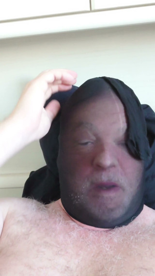 Horny Wanking with Pantyhose as a Mask