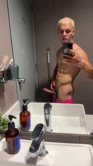 Handsome Blonde Fingering His Dick in the Train Toilet
