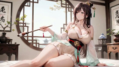 Ai-ancient Green Silk & Lazy Poses! Teasing Thigh Rubs in the Sun, Intimate Vibes and a Slow-glow Fantasy You Won't Oppose.