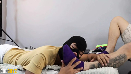 Bitch Sucks His Master's Feet She Likes Purple Socks thumbnail