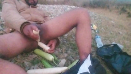 Getting my ass fucked with large vegetables.