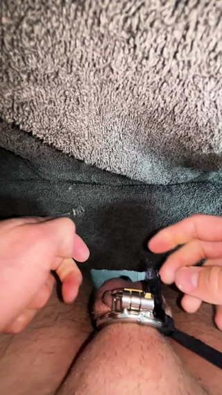 POV putting big dick in flat chastity cage with urethral plug Pt.2 thumbnail