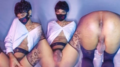 Cute Asian Femboy Showing Off Solo in Fishnets