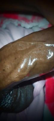 Chocolate Meat Stick - Jacking off His Big Black Dick with Oil