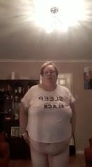granny showing off in her living room