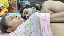 Hot couple lip lock with navel lick and boobs press