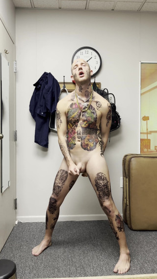 Face Tatted Twink Jerking While Dildo Fucked