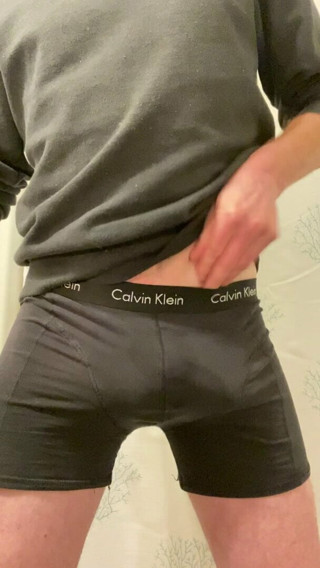 Lubed up with cock ring and boxer briefs