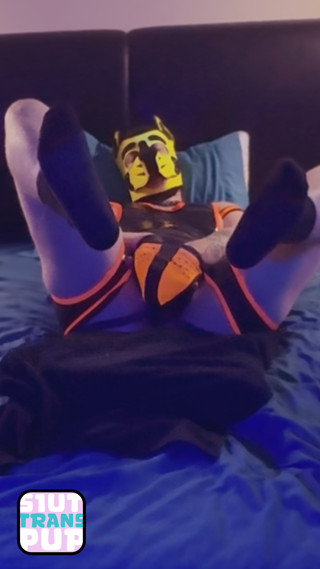 S1UTTRANSPUP - LUBE PLAY in Neoprene Singlet while playing with Cone Toy