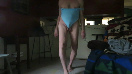 My fem ass and bulge in a woman's thong leotard.