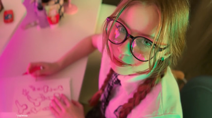 Schoolgirl with glasses drew penises instead of homework and was fucked on the table