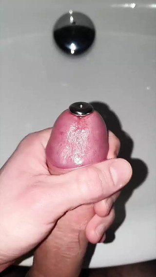 cumshot with a huge cockplug in my urethra