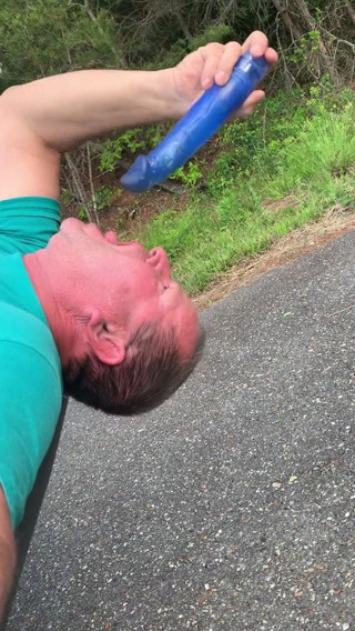Public dildo sucking