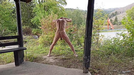 pissing naked in public