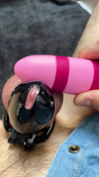POV teasing cock in chastity cage with vibrator NO CUMSHOT thumbnail