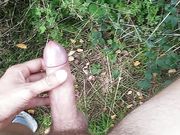 Naked forest jerk and cum