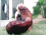 Foot Fetish Video: sexy black NYLON feet. Dominant hot blonde MILF Arya Grander
