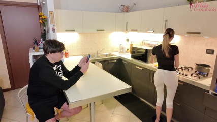 Stepmom Cooks in White Leggings Catches Stepson's Friend Secretly Taking Pictures of Her