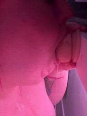 Messy BBW Gagging on Dildo