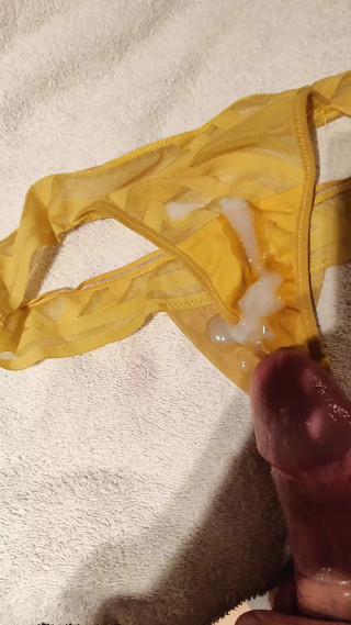 Yellow thong cumshot camping I took in a tent