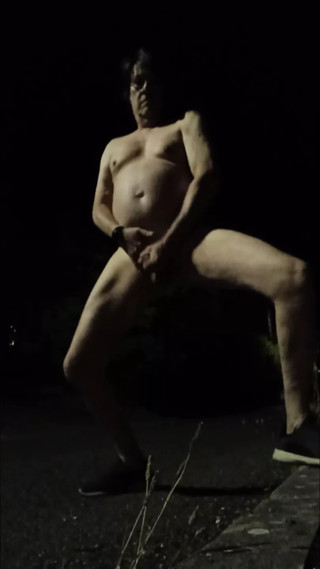 Flashing full nude on the street with cumshot