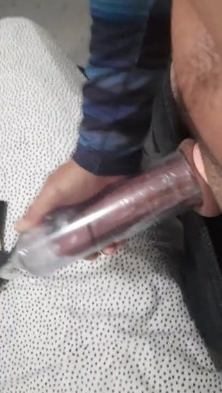 Pumping my big horny cock with cock ring on