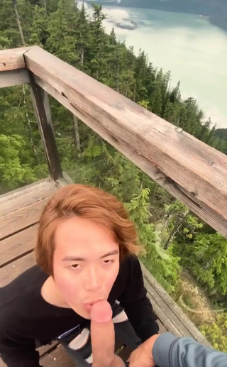 Amazing View on This Mountain, What Better Way to Enjoy It Than with a Cute Asian Boy Sucking Your Dick