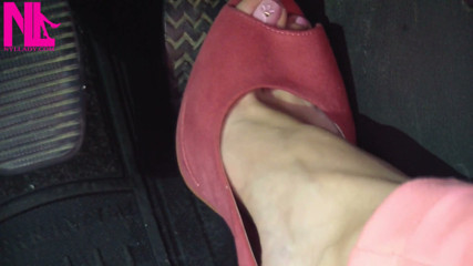 Barefoot Driving and Revving in Vivid Pink High Heeled Sandals