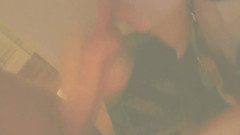 Swemature in a dark hotel corridor, pleasuring herself with a big black dildo, sucking and jerking cock.