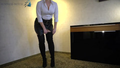 After work leather skirt and over knees