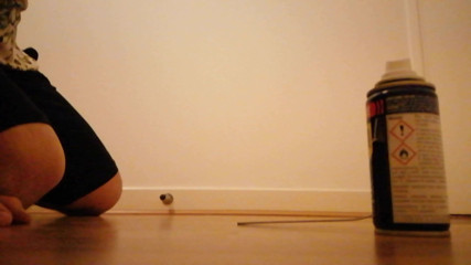 Spraying WD40 on my tied cock and balls