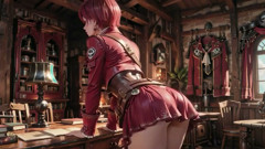 Redhead Pirate Captain! Playing with Her Cutlass in a Vintage Ship Cabin.