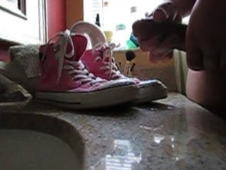 Slo-mo cum on sneakers ( pink converse chucks.)