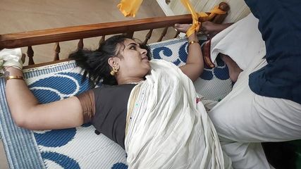 Vaishnavy kerala saree bdsm both hands and legs tied on both end of bed and doing navel lick with lip lock hot romance by Sharun