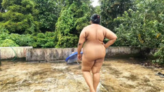 Big boobs and ass exposed on a rainy day in public, Beautiful chubby girls getting naked in rain outdoor.