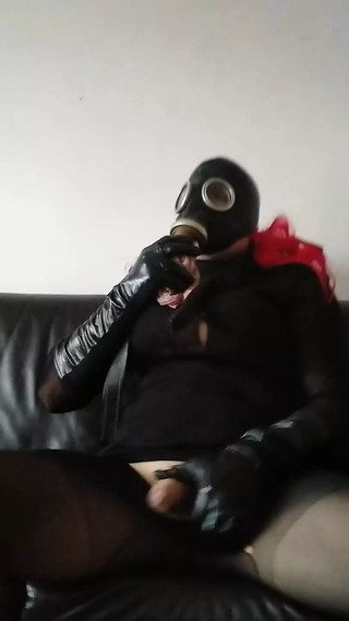 Gas Mask Pp Leather Belt Around the Neck and a Big Load thumbnail