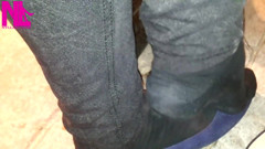 Dangling in Blue Ballet Flats in a Bar
