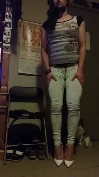 Hot Crossdresser In Jeans And High Heels