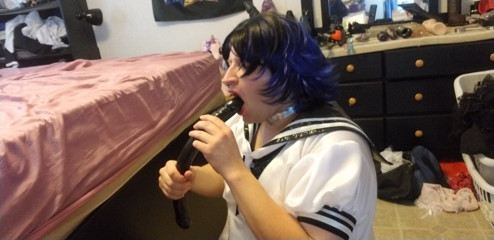 Sissy April Diamond deepthroat practice day 17