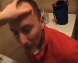 Footjob wife makes him lay down in the bathroom