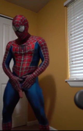 Cumming in a Spider Man Costume