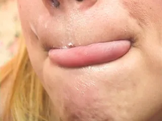 Big facial for this white blonde anal whore with a juicy twat